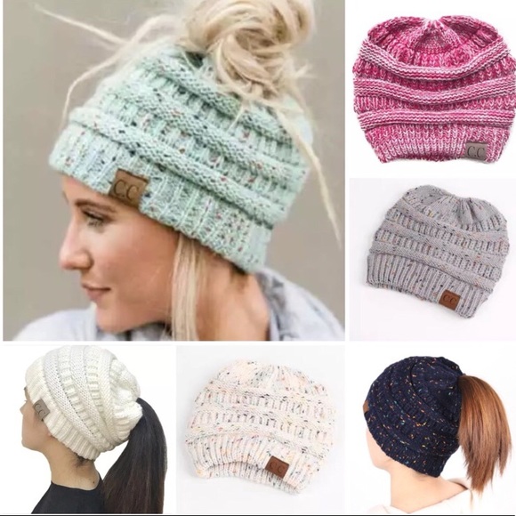 Accessories - Messy Knit Ponytail Beanie